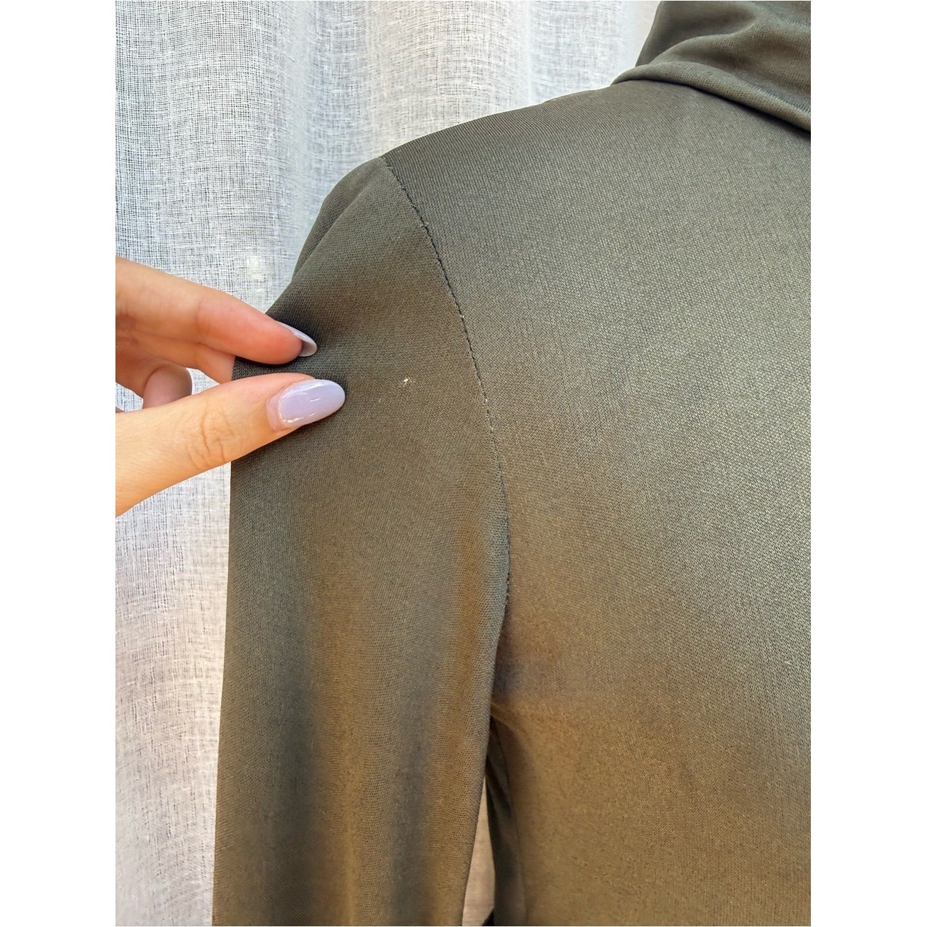 1960s Saks fifth Ave stretchy silk long sleeve moss green mini high neck dress