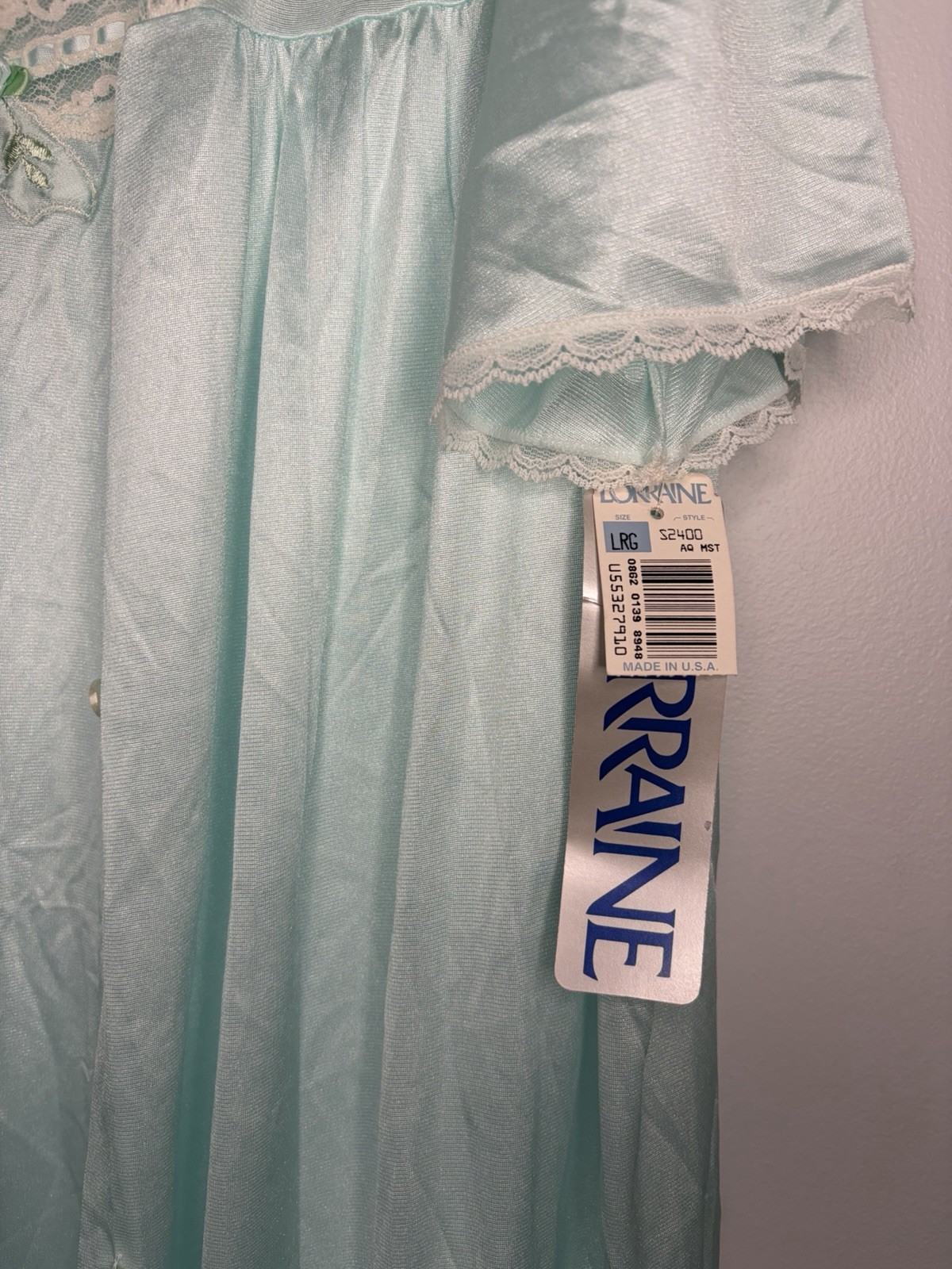 Vintage Lorraine Peignoir Set Nightgown Pale Blue Floral And Lace Detail NWT L
