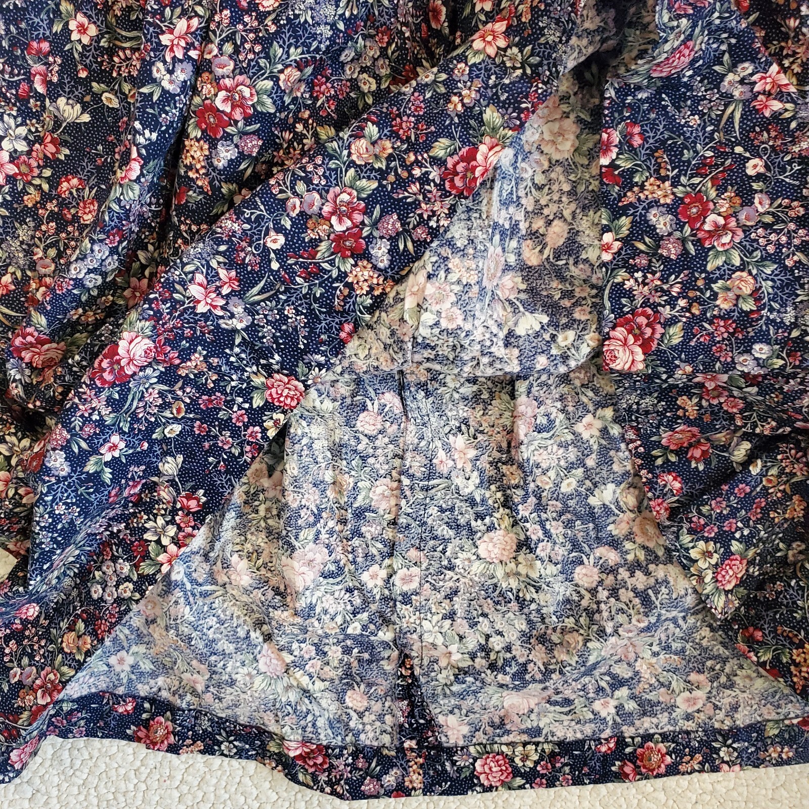 Vintage Prairie Dress XS Ditsy Floral Midi Navy Blue Sleeveless Cottage Core