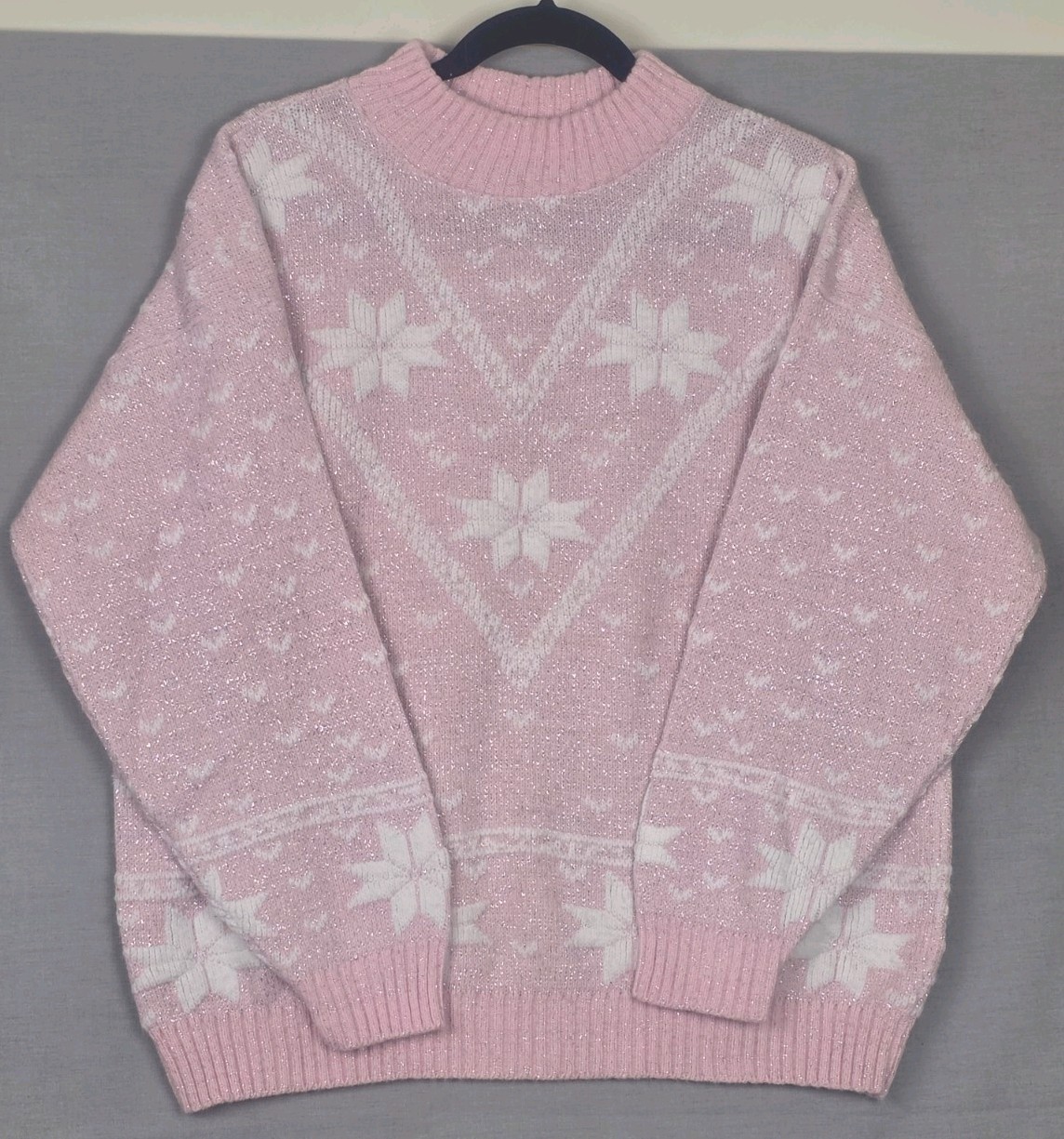 Vintage 80s Sweater Exchange Pink with Silver Sparkle Made in USA Size 2XL
