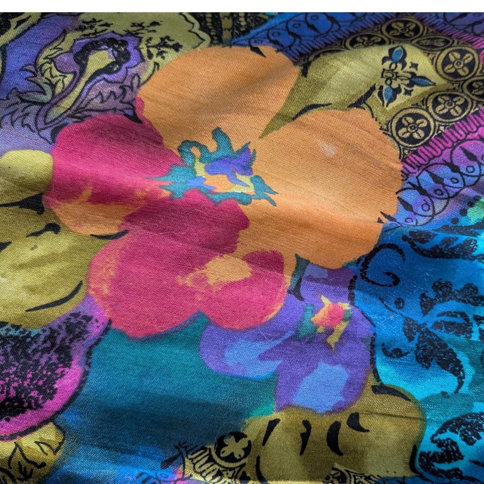 Hippie Festival Boho Tie Dye Floral 80s Patchwork Y2K Retro Purple Teal M Skirt