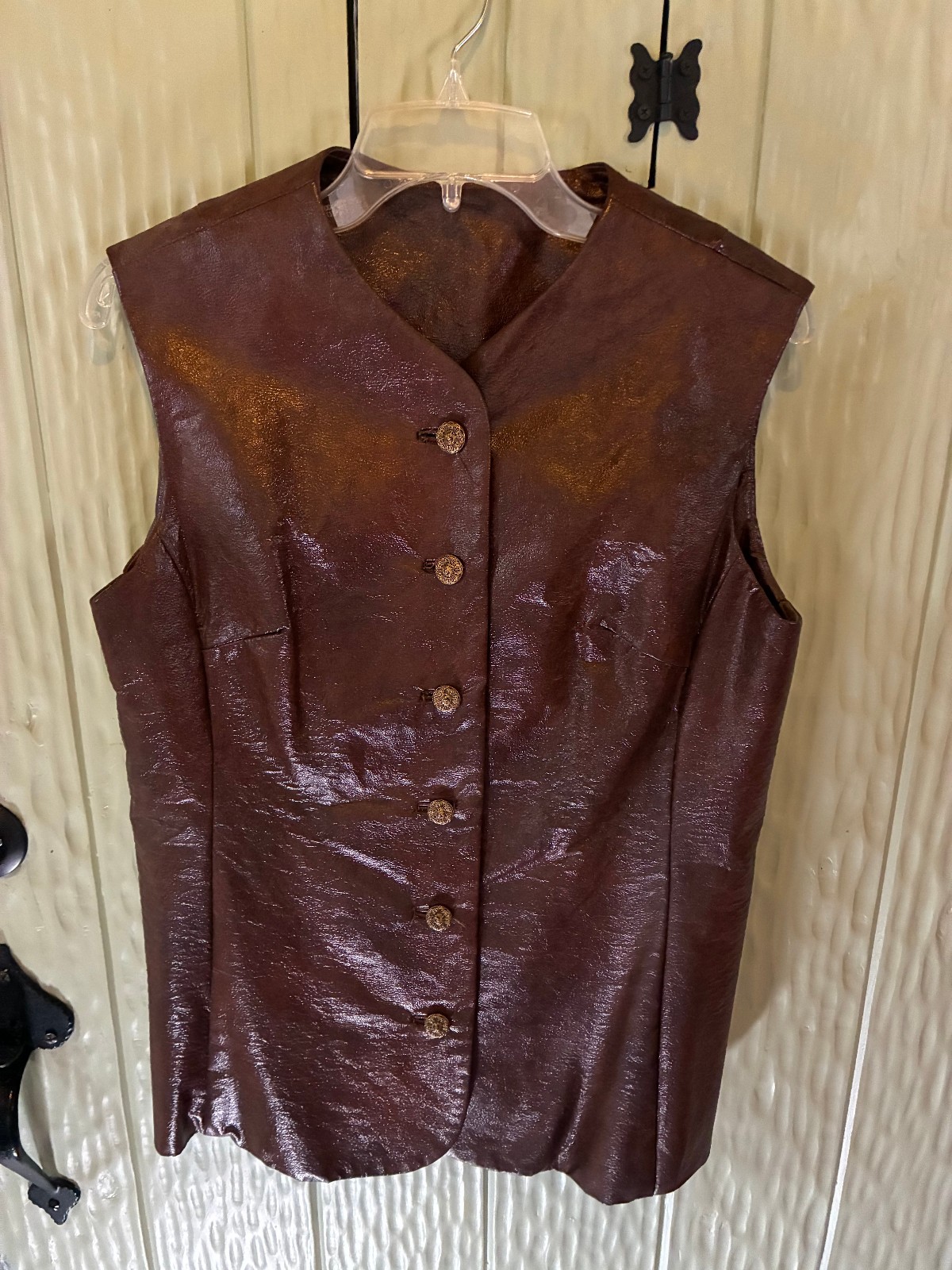 Vintage 70’s 60’s Hippie Naugahyde Pleather Faux Leather Brown Vest Bust 38″