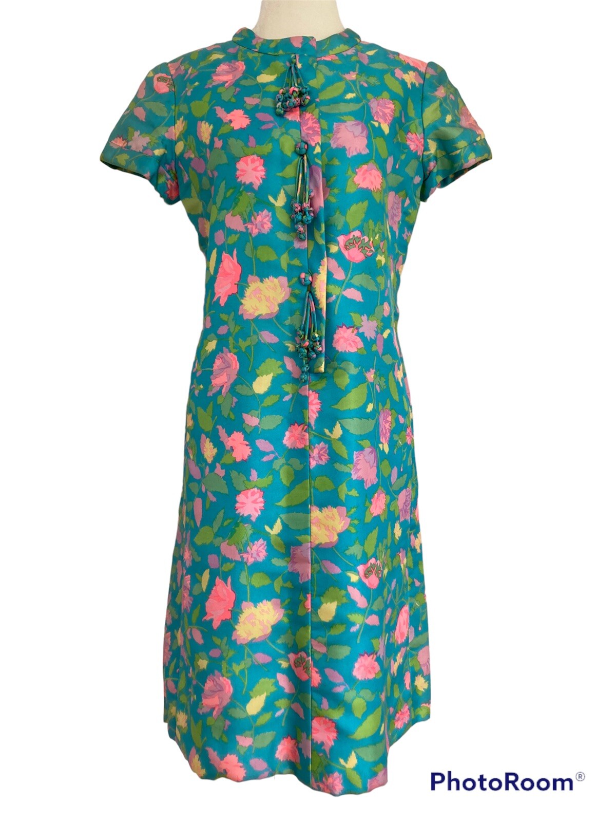 STUNNING! Vintage 60’s BERGDORF GOODMAN Silk Floral Custom Party Shift Dress 6-8