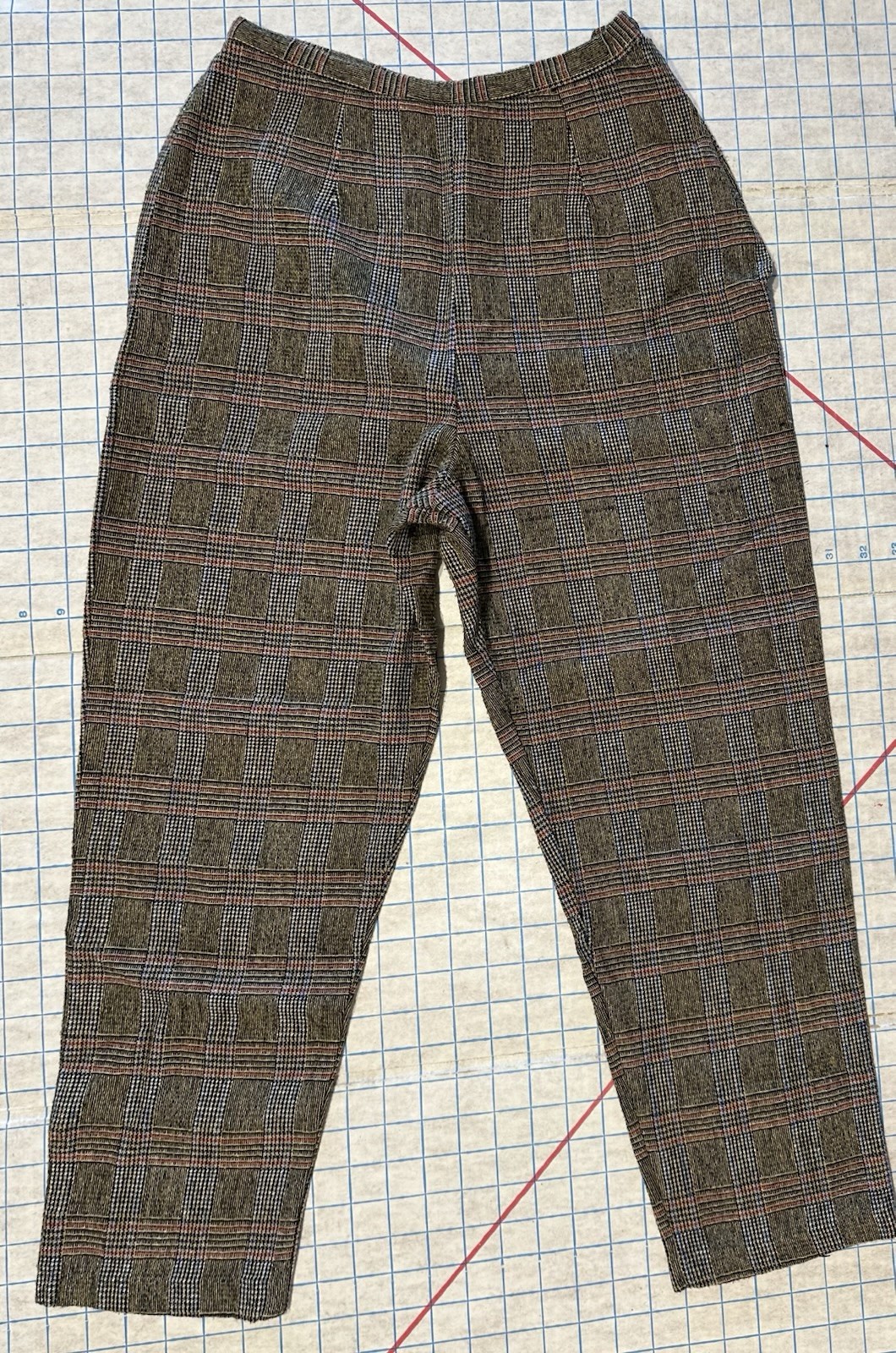 Vintage 1950s Nylon Wool Pants Women’s Tailored High Waist Glen Check Plaid