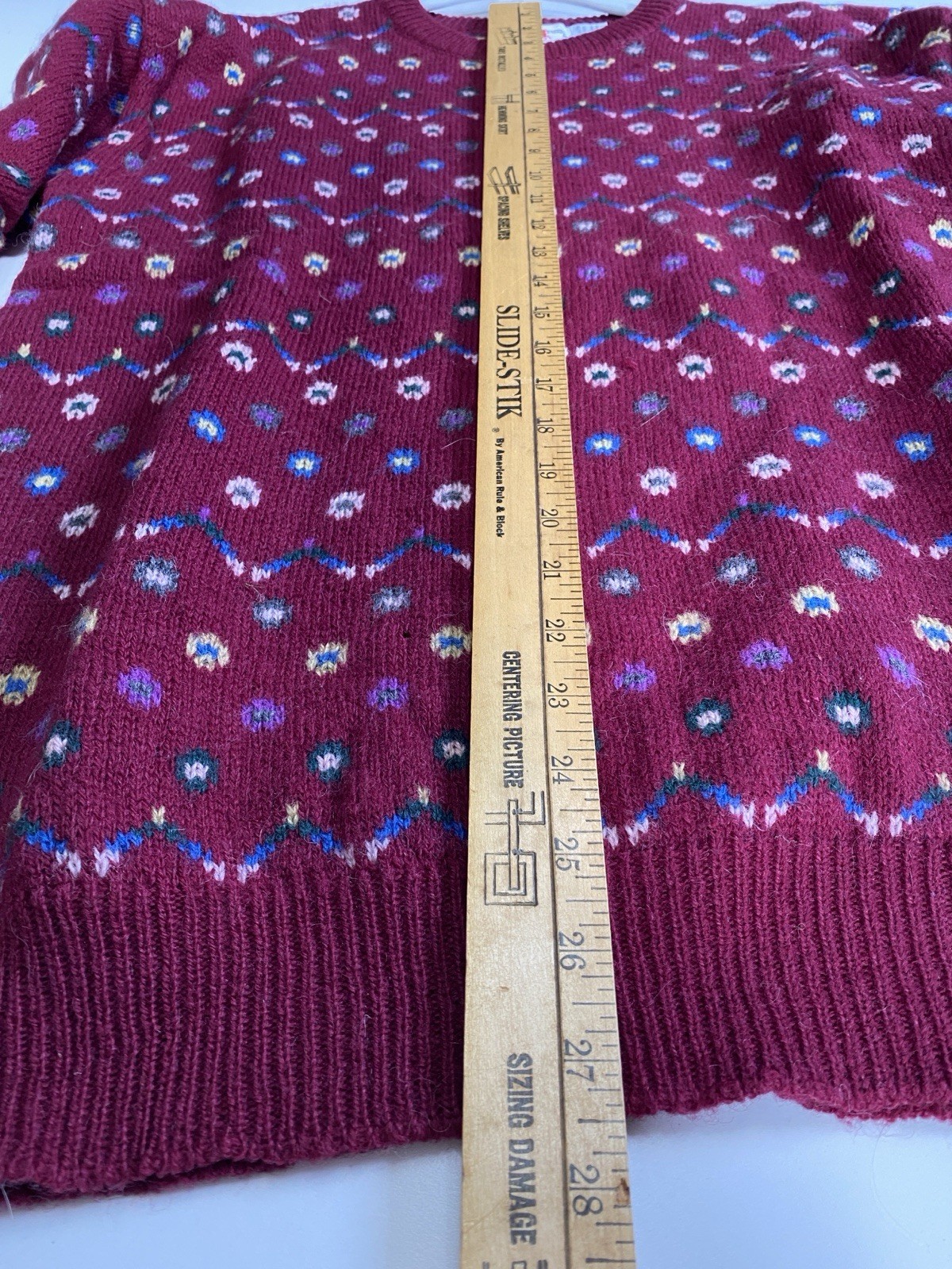 Vintage Crazy Horse M 100% Wool Oversized Sweater Burgandy Print