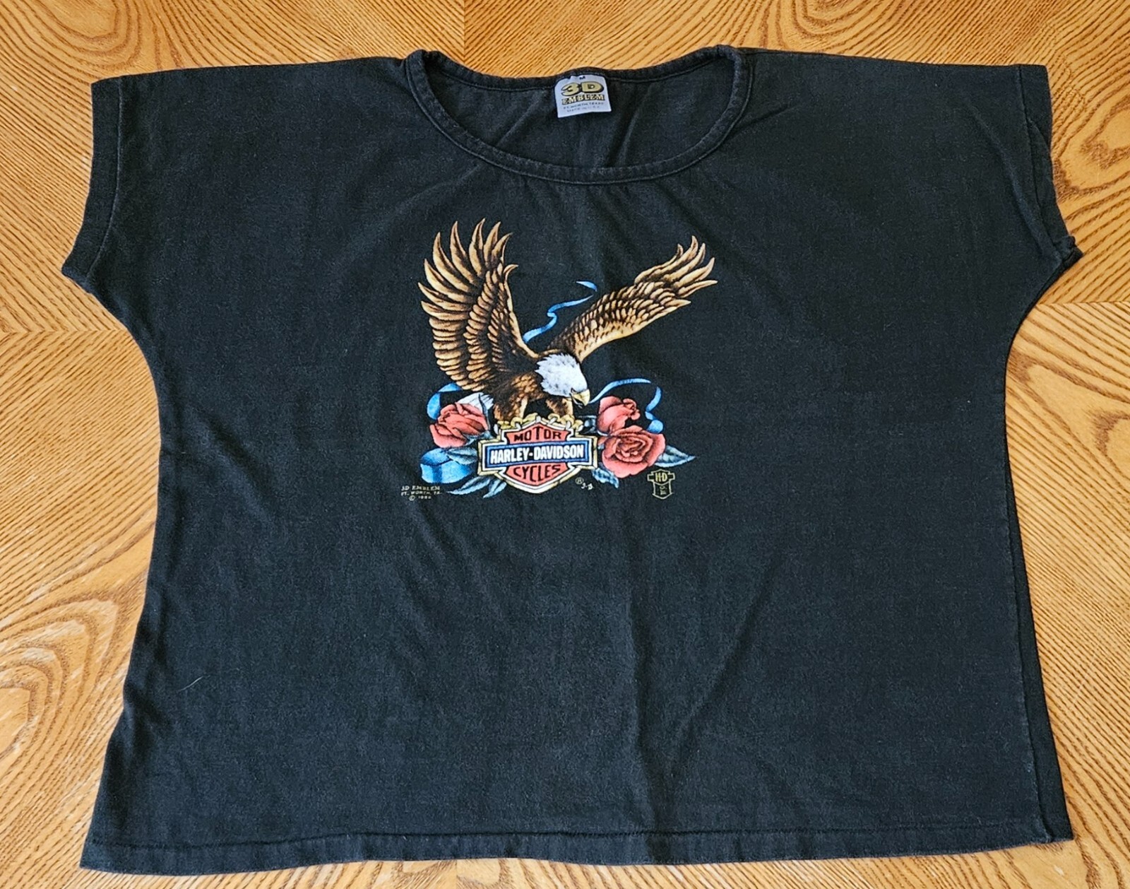 Vintage 3D Emblem 1988 Harley Davidson Womens Eagle Rose Crop Top Santa Cruz M