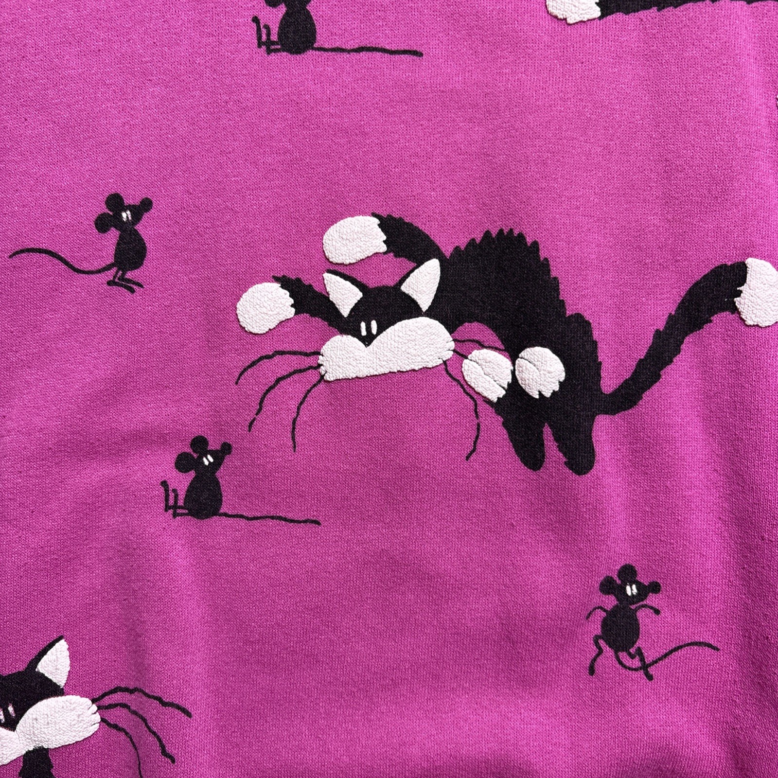 VTG 80s Kitty Cat Mouse Hot Pink Oversized Sweater AOP Lifestyles