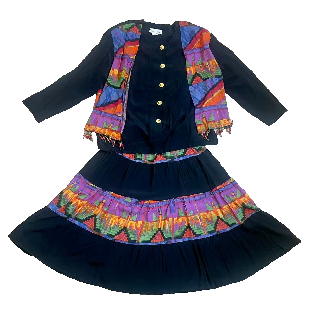 Vintage 90s Sharon Anthony Skirt Set Mixed Sizes 16W Art Wear Avant Garde Shabby