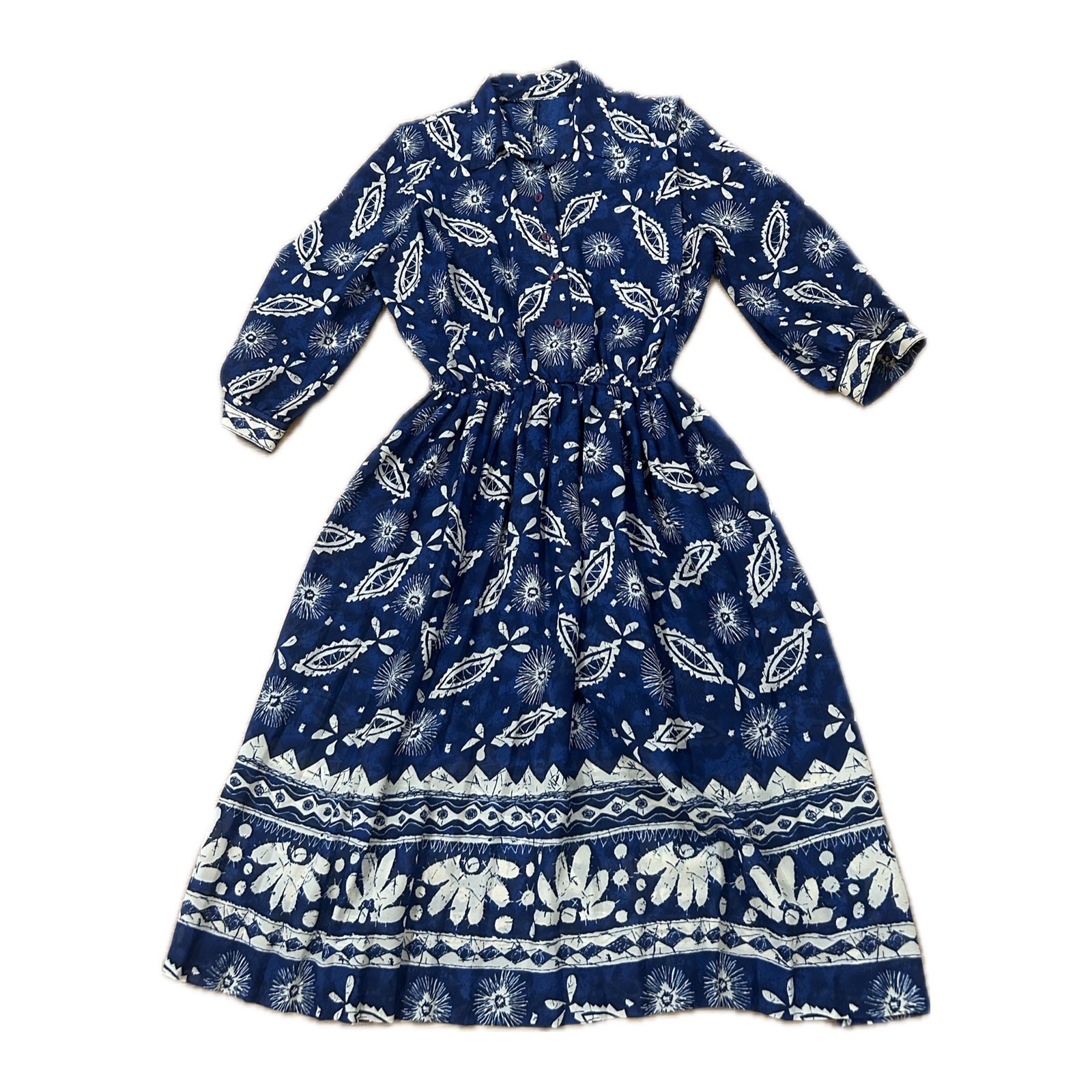 Blue White Sheer Rayon Gauze Shirt Dress Boho Oversized Large ^