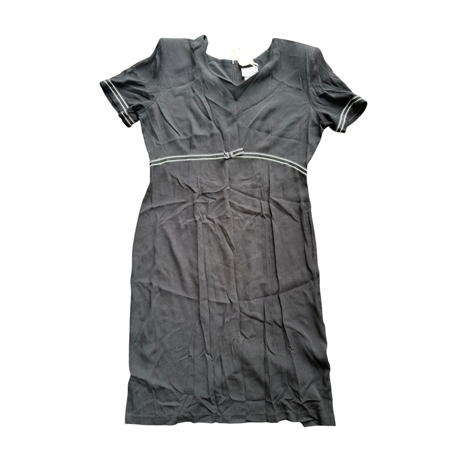 Via Saint Andrea Vintage 1940s Style Black Midi Dress Bow Accent Size 16M USA