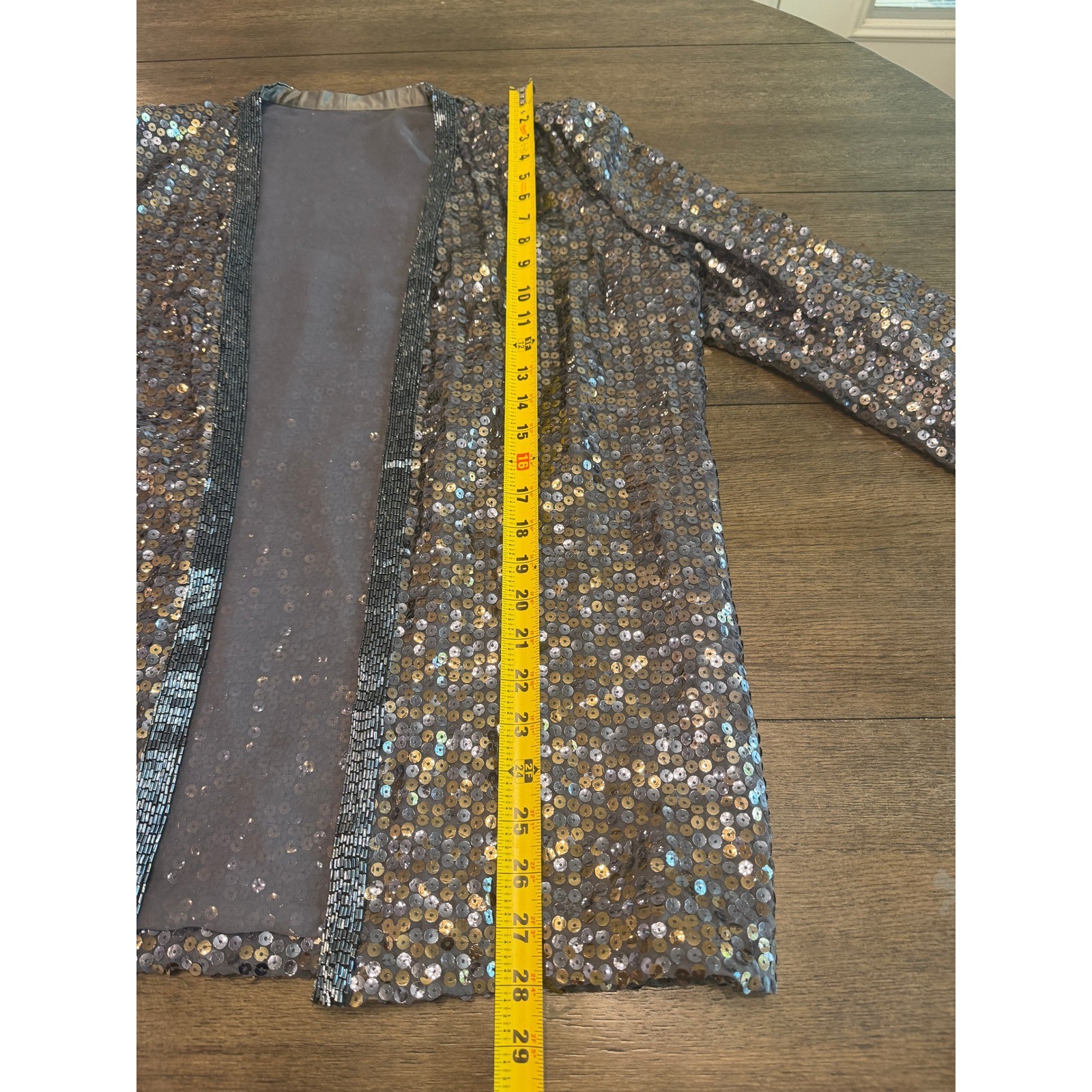 Jill Richards Vintage Sequin Blazer Jacket Gunmetal Grey Beaded Open Front 14