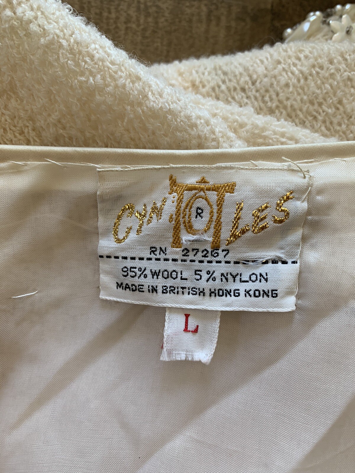 Vintage 60s Cyn Les Mid Mod Wool Beaded Preppy Retro Women’s Sweater M/L
