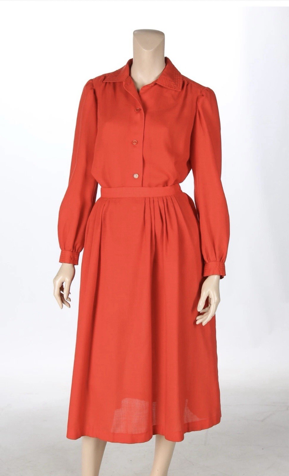 Folio By Fire Islander Vintage 60-70s Orange Collared Skirt & Blouse Set Sz 12