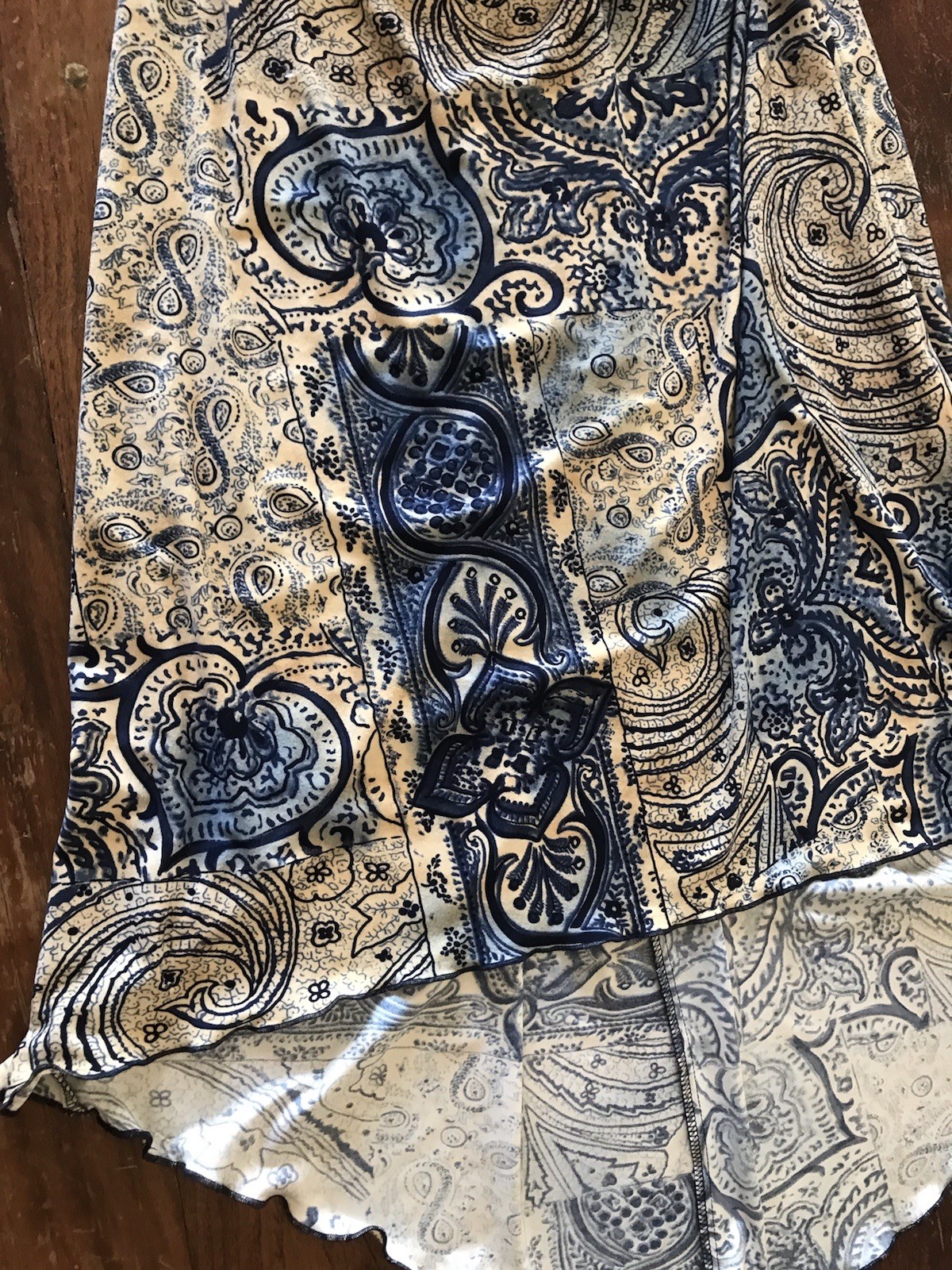 VTG 90s Y2K City Triangles boho hippie dress blue & beige earthy gorgeous fabric