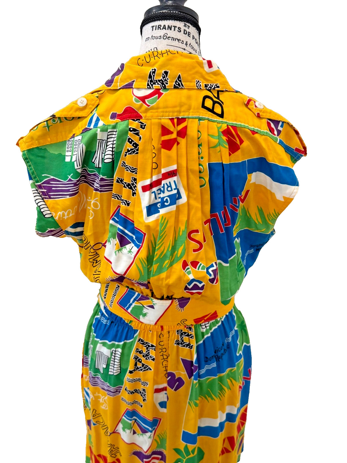 Vintage 1980s Karen Alexander Caribbean Print Belted Midi Dress Tropical Size 10