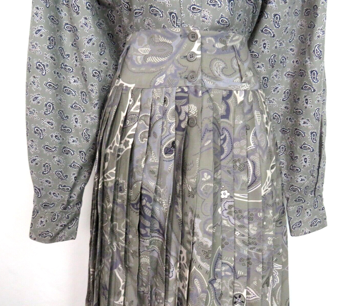 VTG 1980s MONDI SIZE 34 PAISLEY GRAY SKIRT & BLOUSE SET COTTON MODAL BLEND