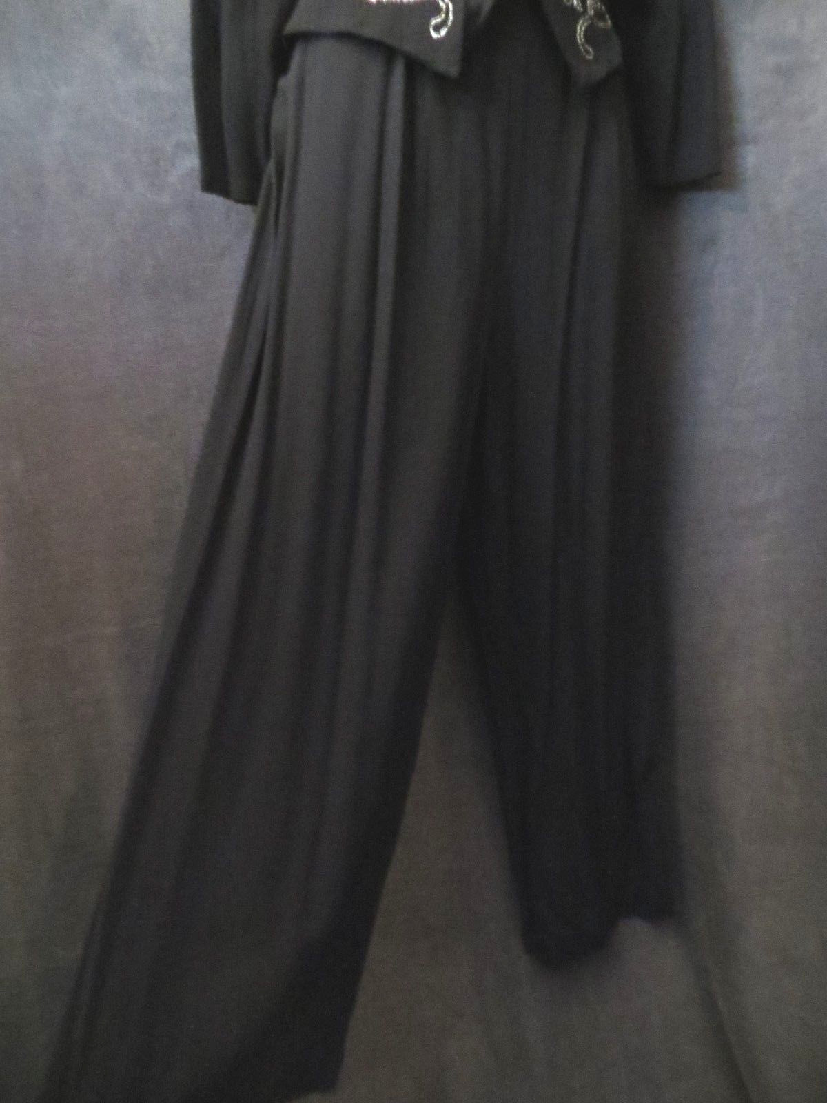 80’s 90’s Vintage Karin Stevens Black Rayon Silver Rhinestone Vest Jumpsuit 8