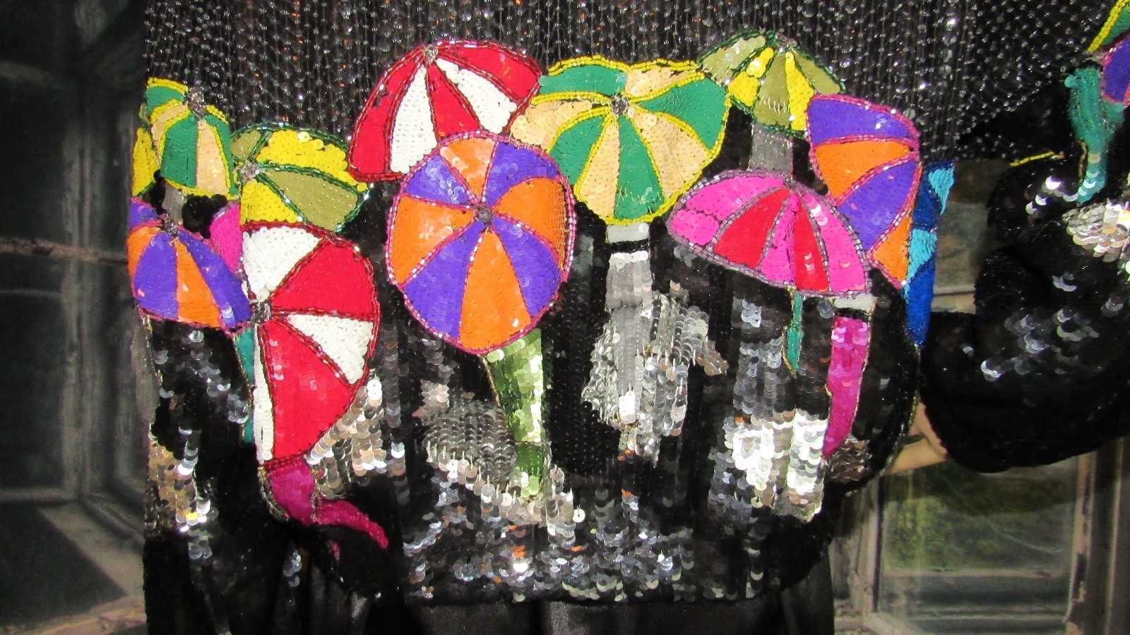 Vintage 80’s Modi Full Sequin Embellished Umbrella Theme Jacket Size Small 6-8
