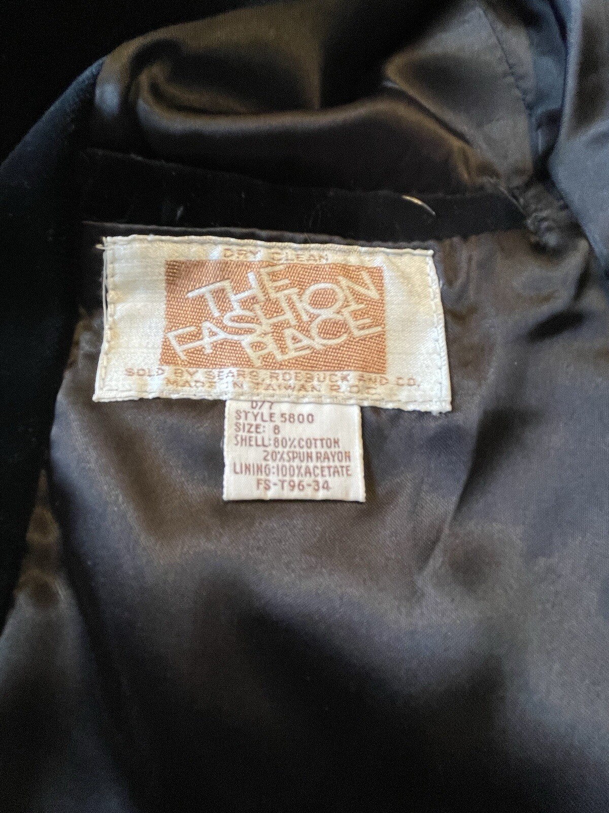 Vintage The Fashion Place Sears Black Velvet Blazer 2 Button Size 8 1980s Preppy