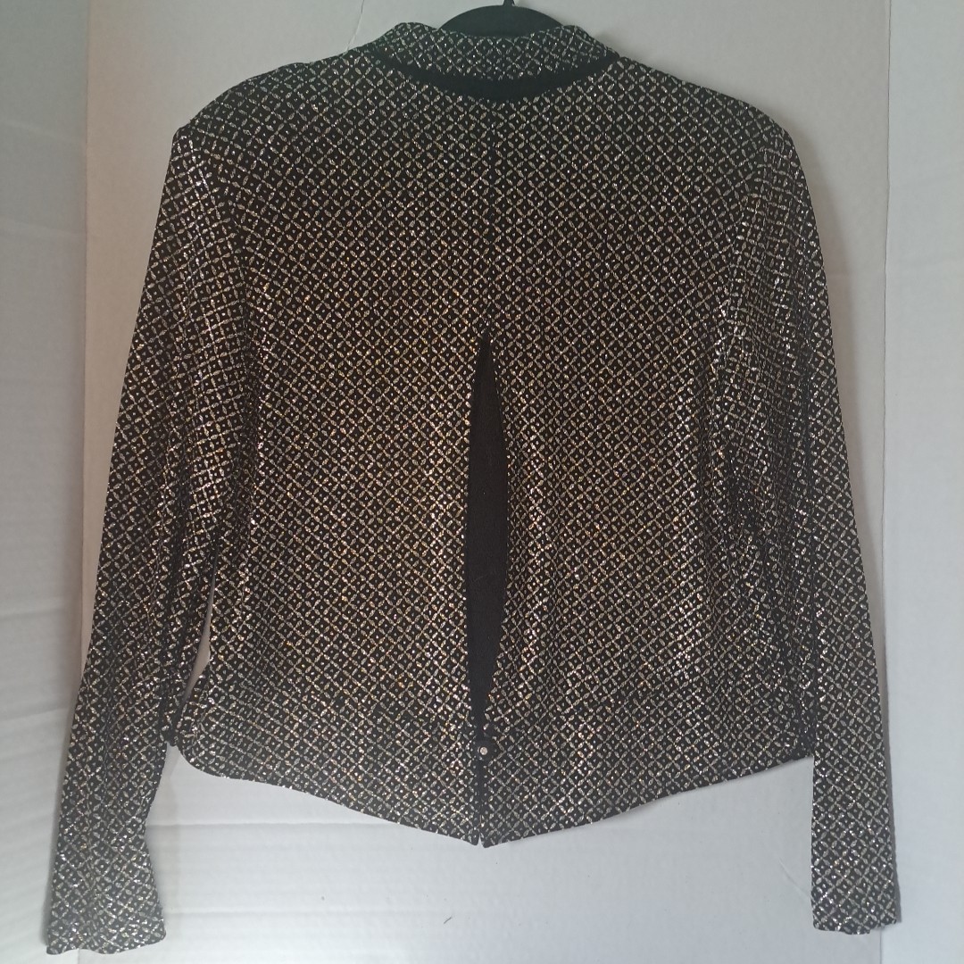 Ronni Nicole by Ouida Black W/Silver Glitter Button Up Blouse Slit Back Wms Sz 8