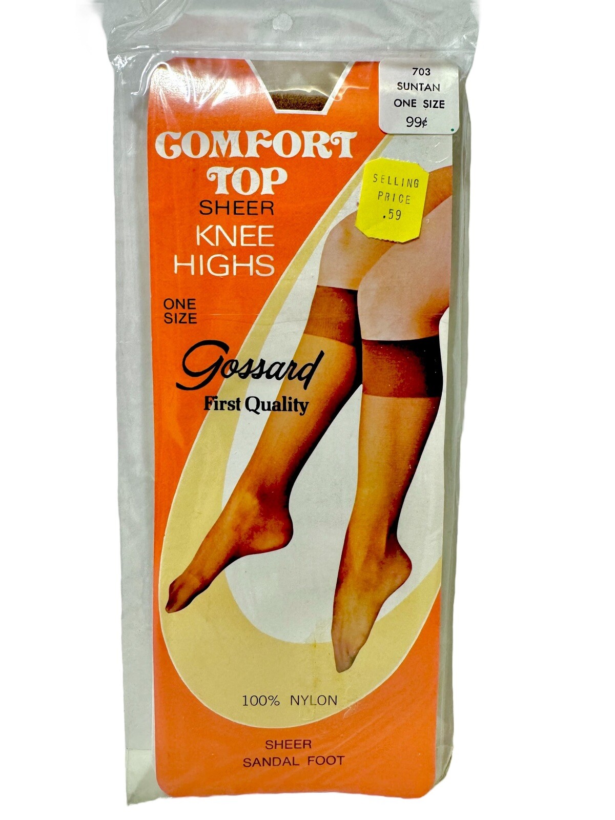 Gossard First Quality Hosiery Vintage 1970’s Suntan Sheer Sandal Foot Knee Highs