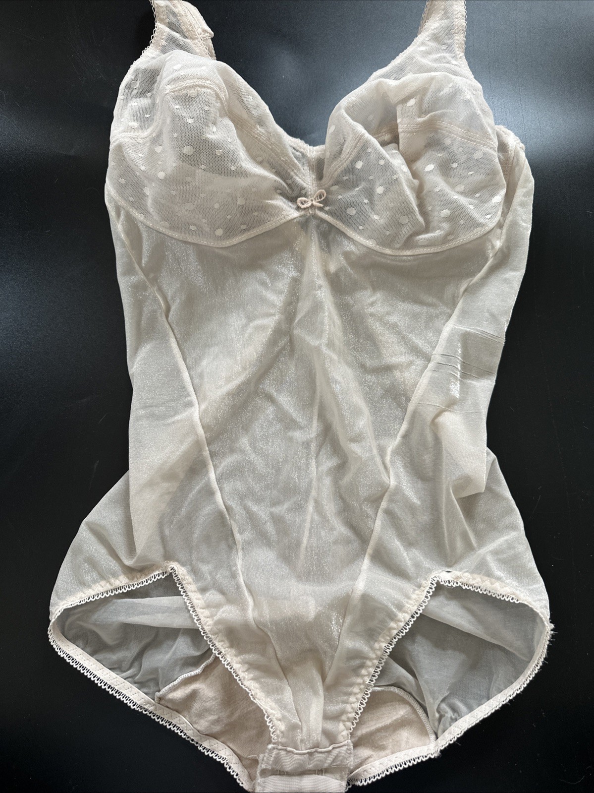 Vtg Bodysuit Lingerie Sheer Buff No Tag Flaws See Photos Women’s Shaper