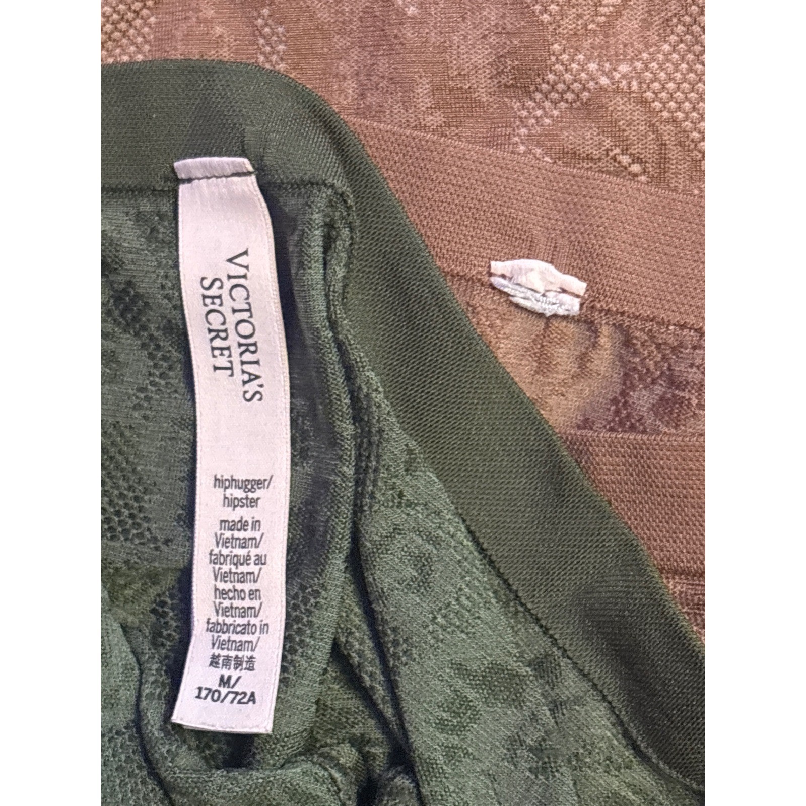 NEW Victoria’s Secret Hipster Panties 2 Pack Olive Green Dusty Rose Lace Size M