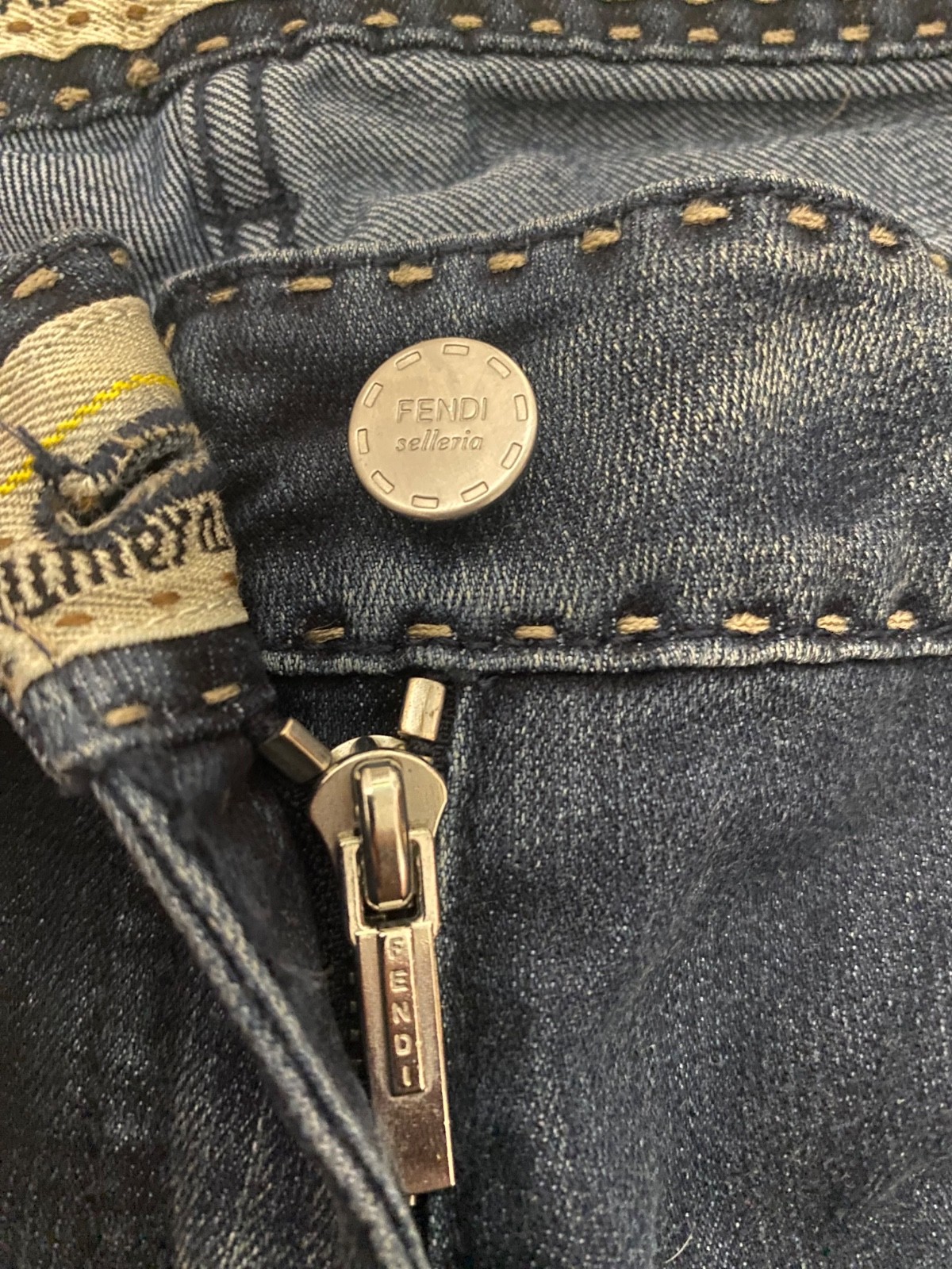 FENDI Selleria Serie Numerata Denim Jeans Blue Straight Leg Size IT 40 Made Ital