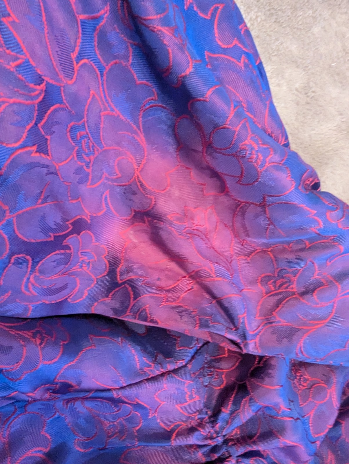 Vintage 1980s 1990s Steppin Out Pink Purple Blue Floral Brocade Dress XS Peplum