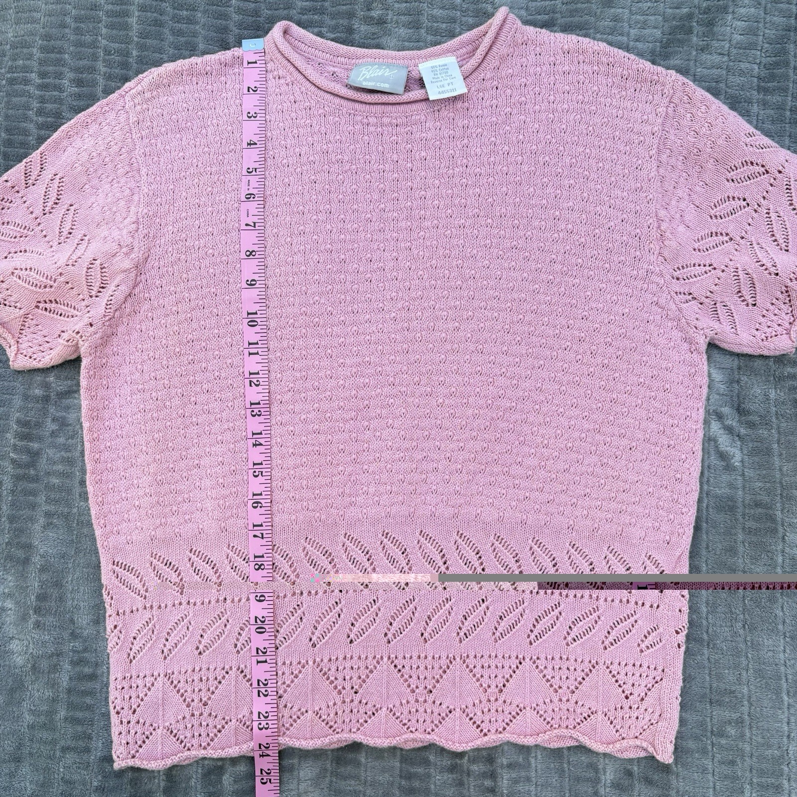 Vtg 90s Blair Pink Pointelle Knit Top Scalloped Hem Cottagecore Aesthetic Sz L