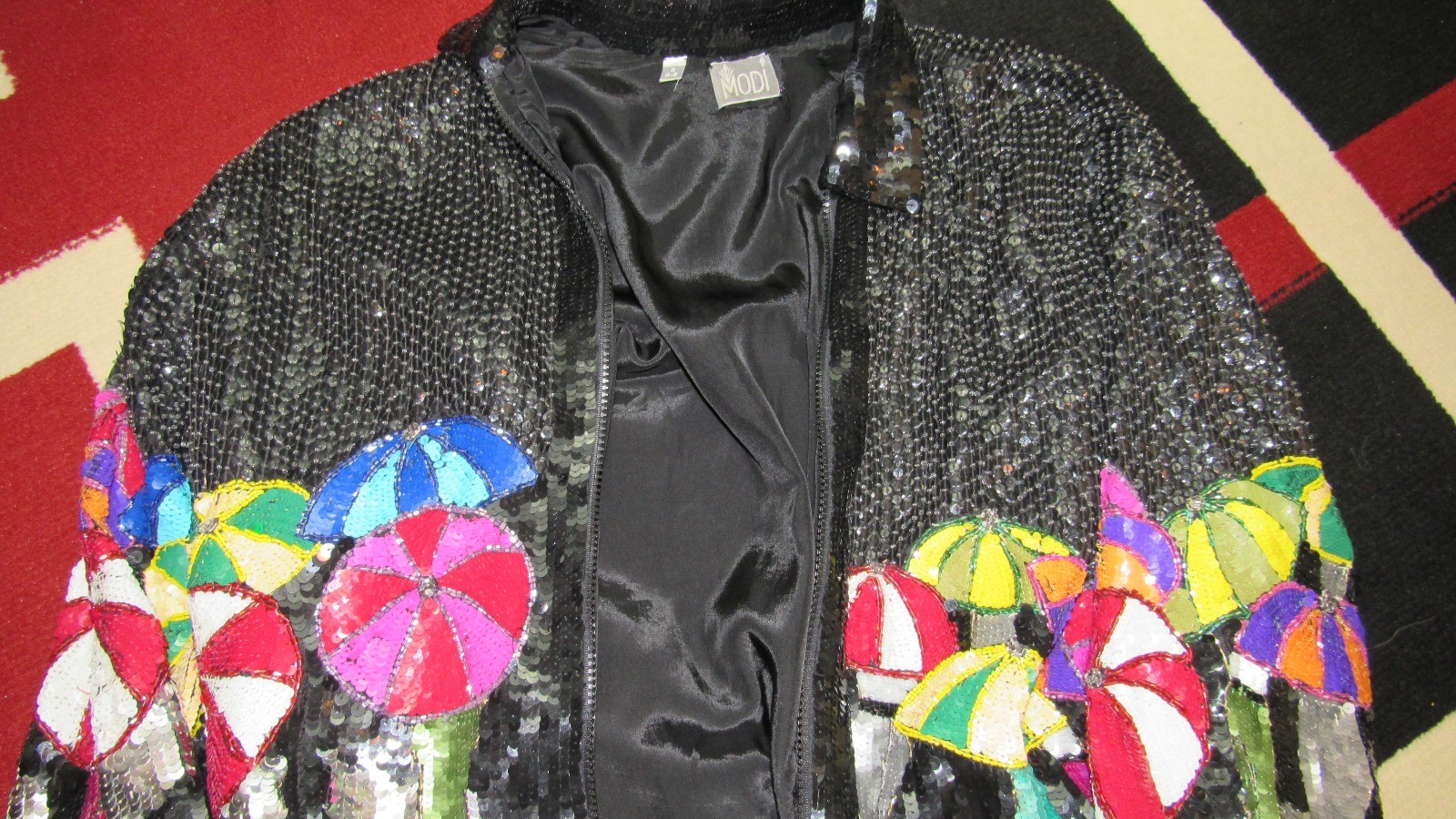 Vintage 80’s Modi Full Sequin Embellished Umbrella Theme Jacket Size Small 6-8
