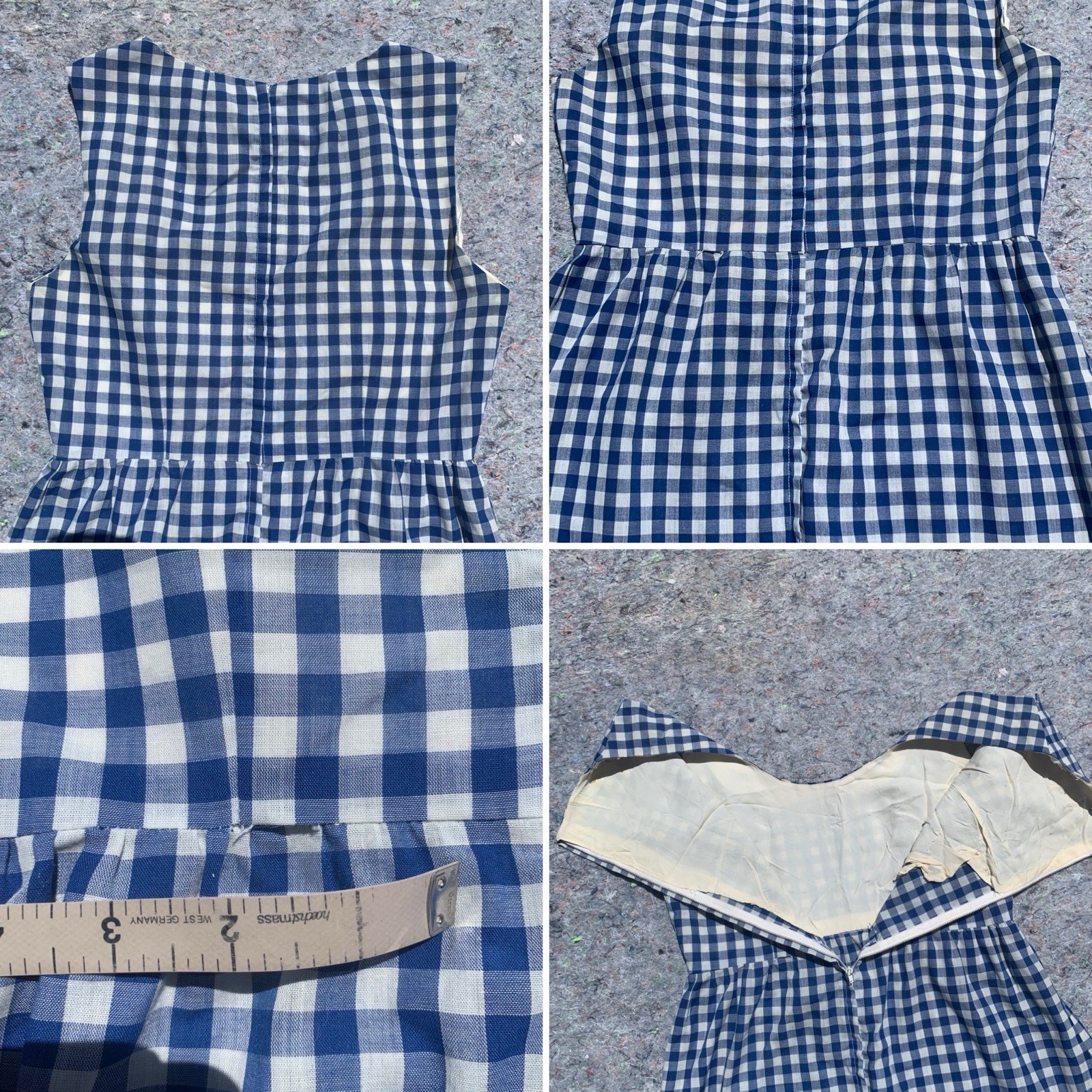 As Is vintage 50s blue gingham cotton sleeveless straight maxi dress cottage