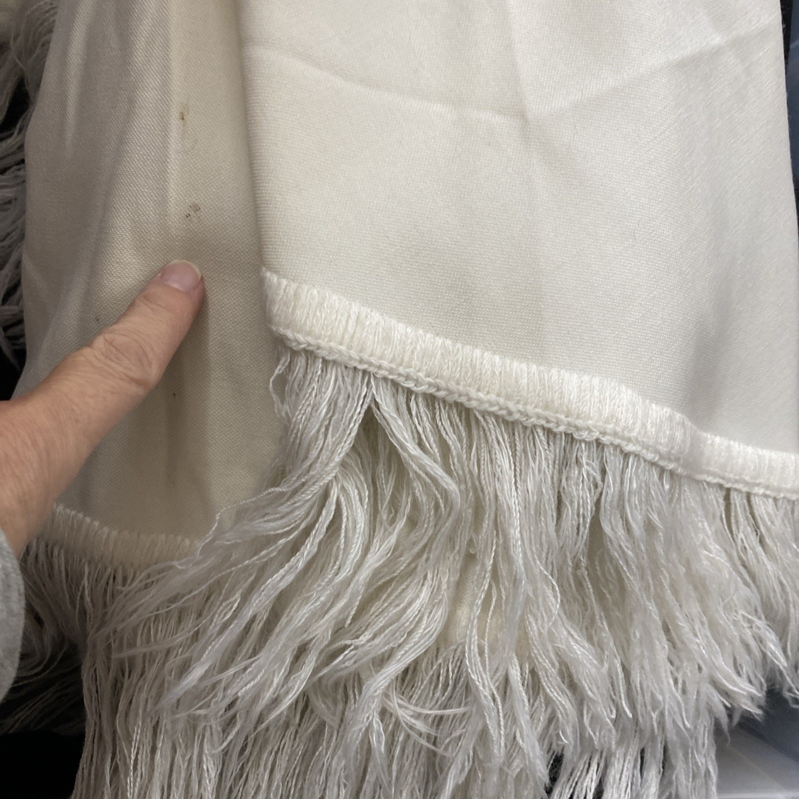 Vintage 70s Open Front Fringe Wrap Coat S/M Ivory Boho Stevie Nicks