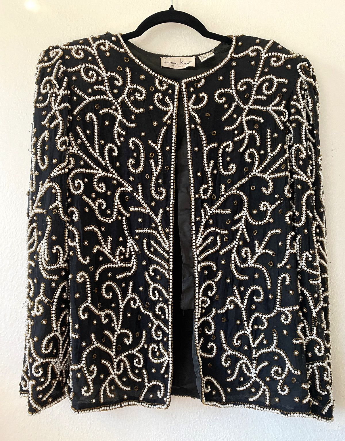 VTG 80s Jacket Lawrence Kazar glam Silk Sequin Beaded Faux Pearl Cocktail Party