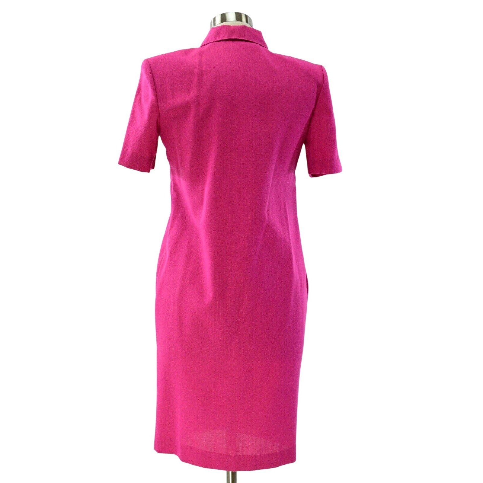 80s Vintage Hot Pink Short Sleeve Shirt Dress Peri Petites Size Small