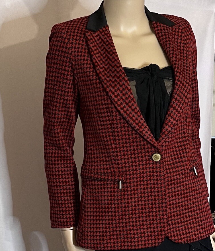 Vintage 80s Miss Miss Red Black Houndstooth Blazer Single Breasted EU 44