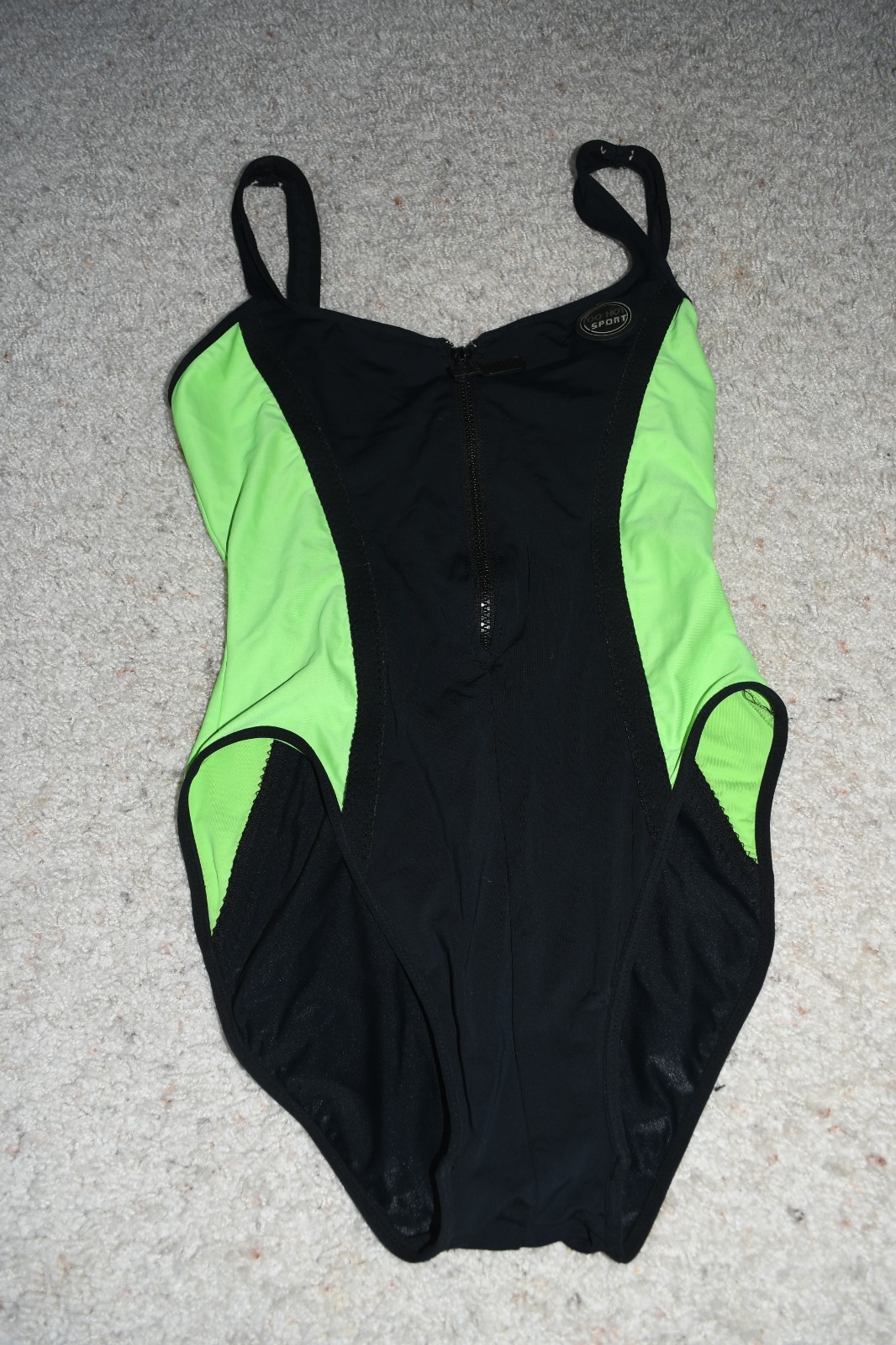 VINTAGE 1980’s 1990’S BLACK LIME NEON GREEN TOO HOT SPORT SWIMSUIT