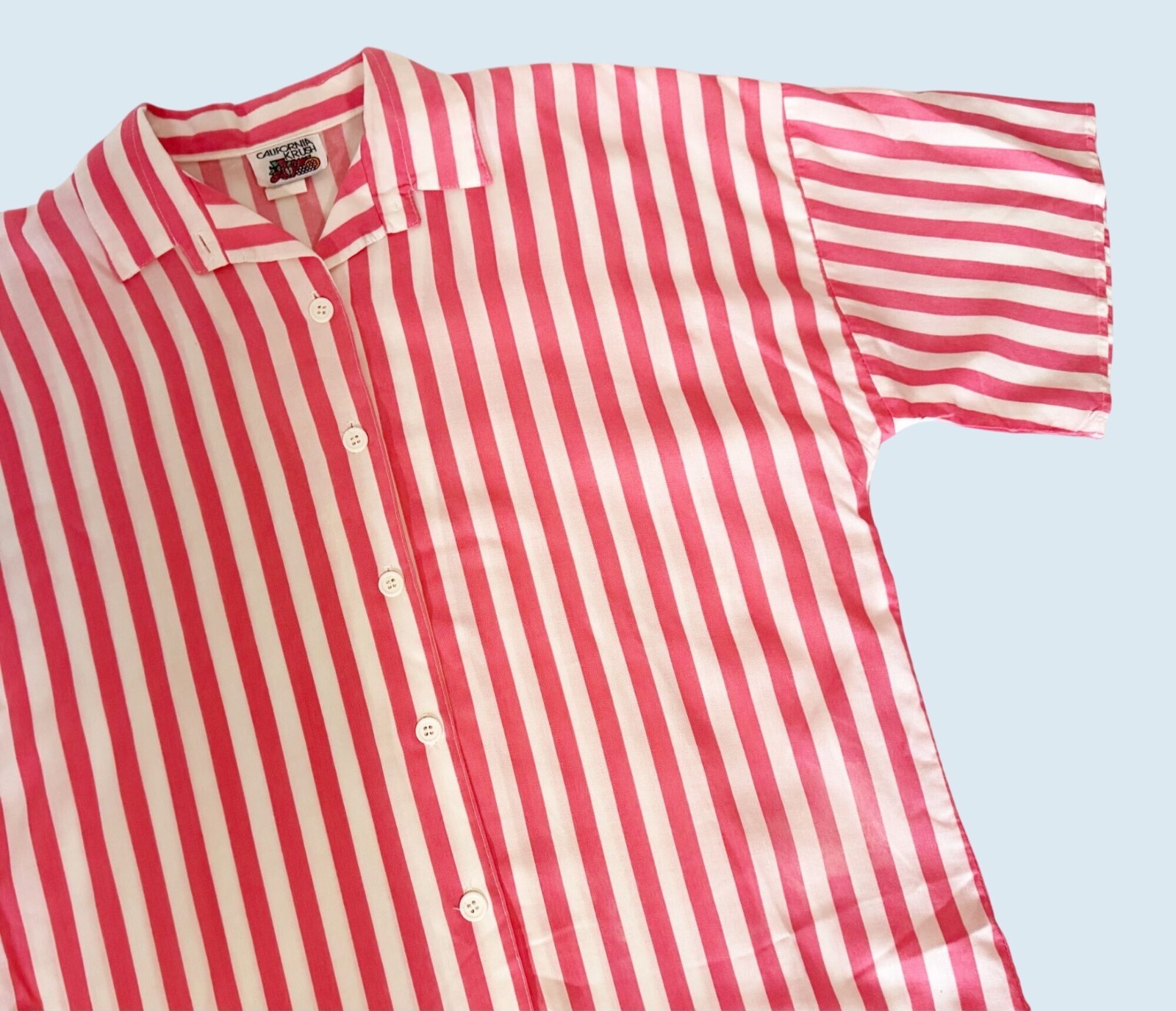 Vintage CALIFORNIA KRUSH Pink & White Striped Blouse 1980s Size LG