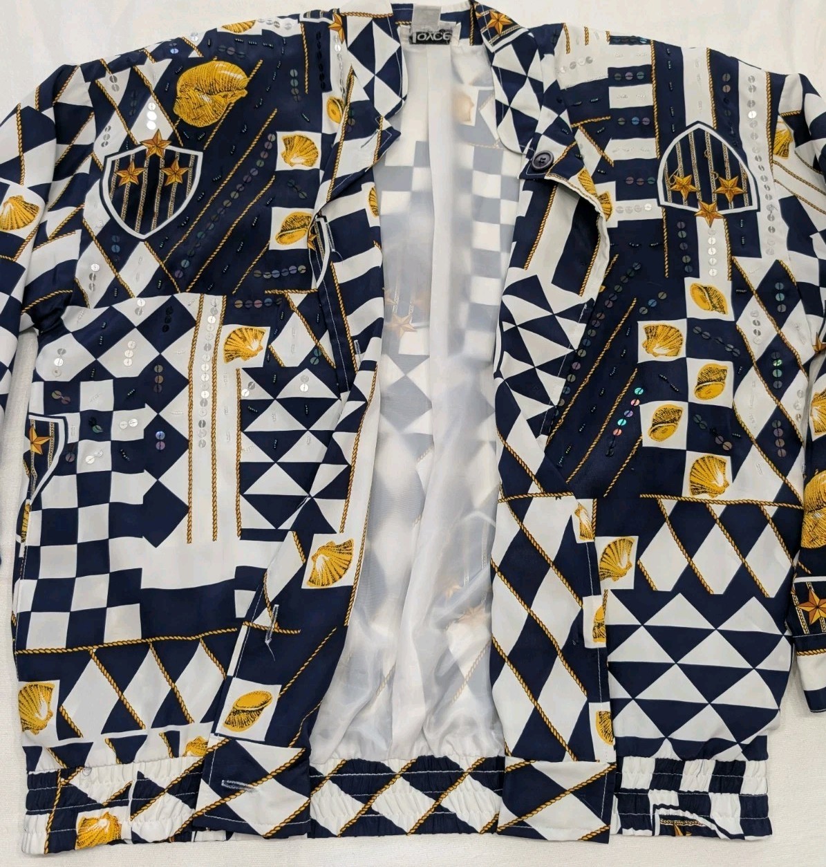 Vintage 90s Jacket Women’s Sz 10 Beaded Geometric Art Deco Lined Elastic Waist