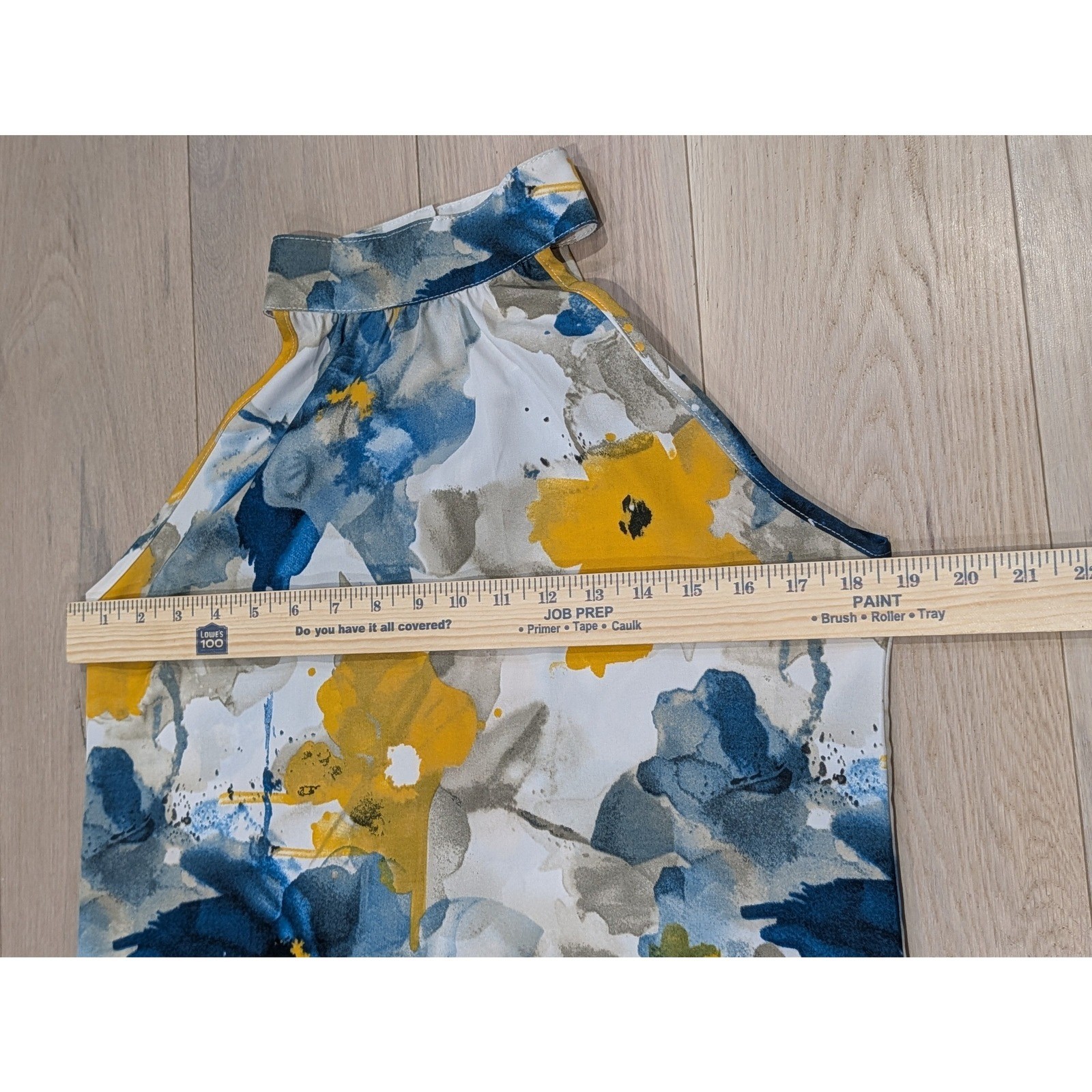 Watercolor Floral Halter Top Blue Yellow Abstract Print Women’s Small