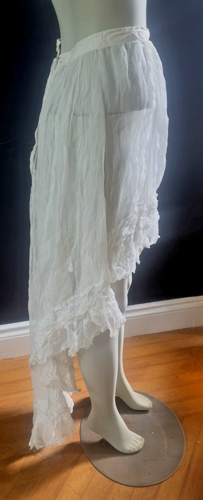 Antique Edwardian Lacy French Fashion Ruffled Lawn Skirt Slip with Flowing Train