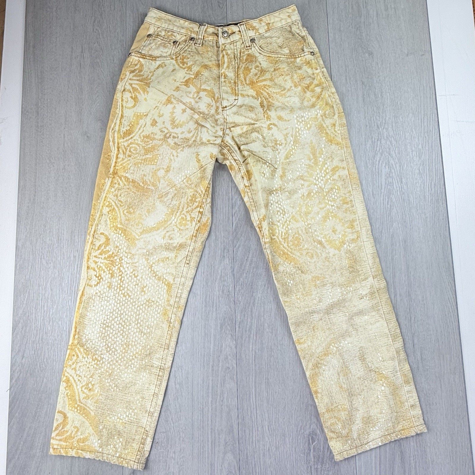 Vintage Roberto Cavalli 90s Funky Sand Blasted Denim Shimmer Jeans Small Italy