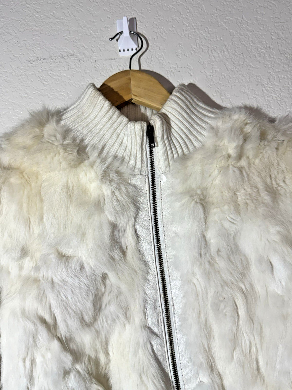 BRODY Real Rabbit Fur Jacket Womens L White Cream Y2K Cropped Bomber Vintage
