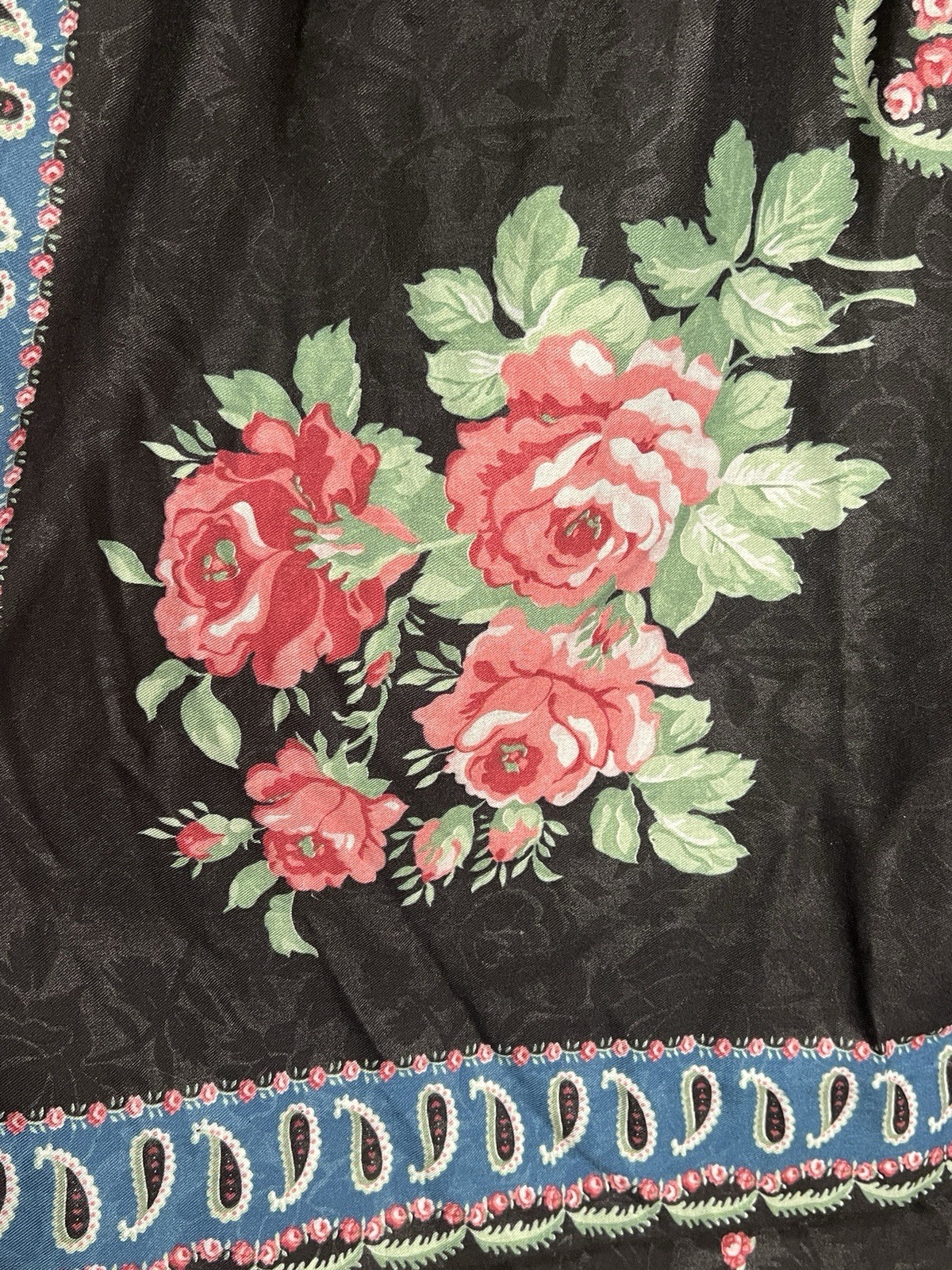 VTG Black Pink Rose Floral Paisley Print European Folk Cottage Core Boho Skirt M