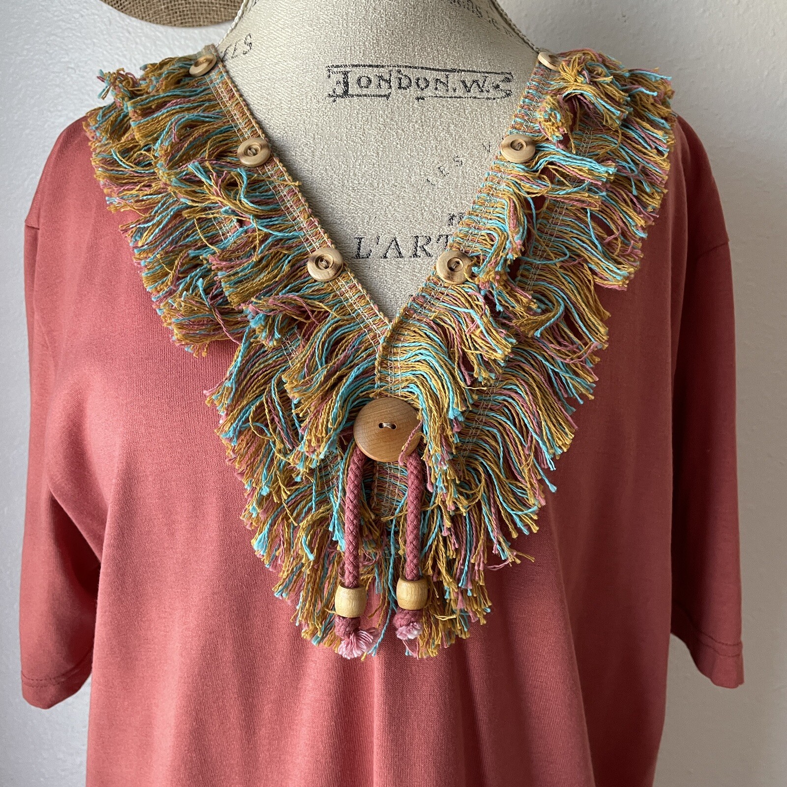 Women Shirt 1XL Boutique Fringe Top Southwestern Vintage Young Stuff II Y2K NEW