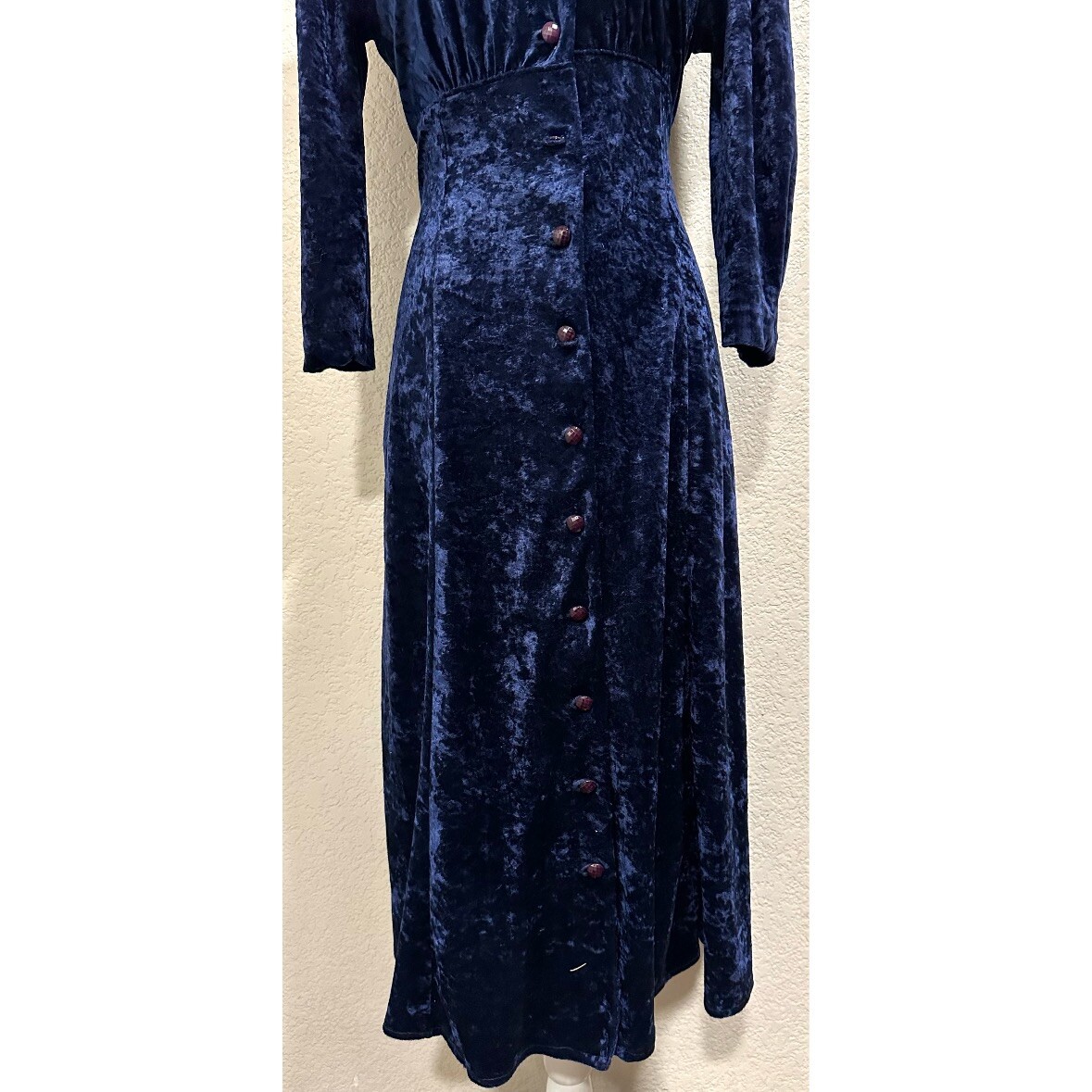 Molly Malloy Vintage 90s Petite Blue Velvet Midi Evening Dress Women’s 10P