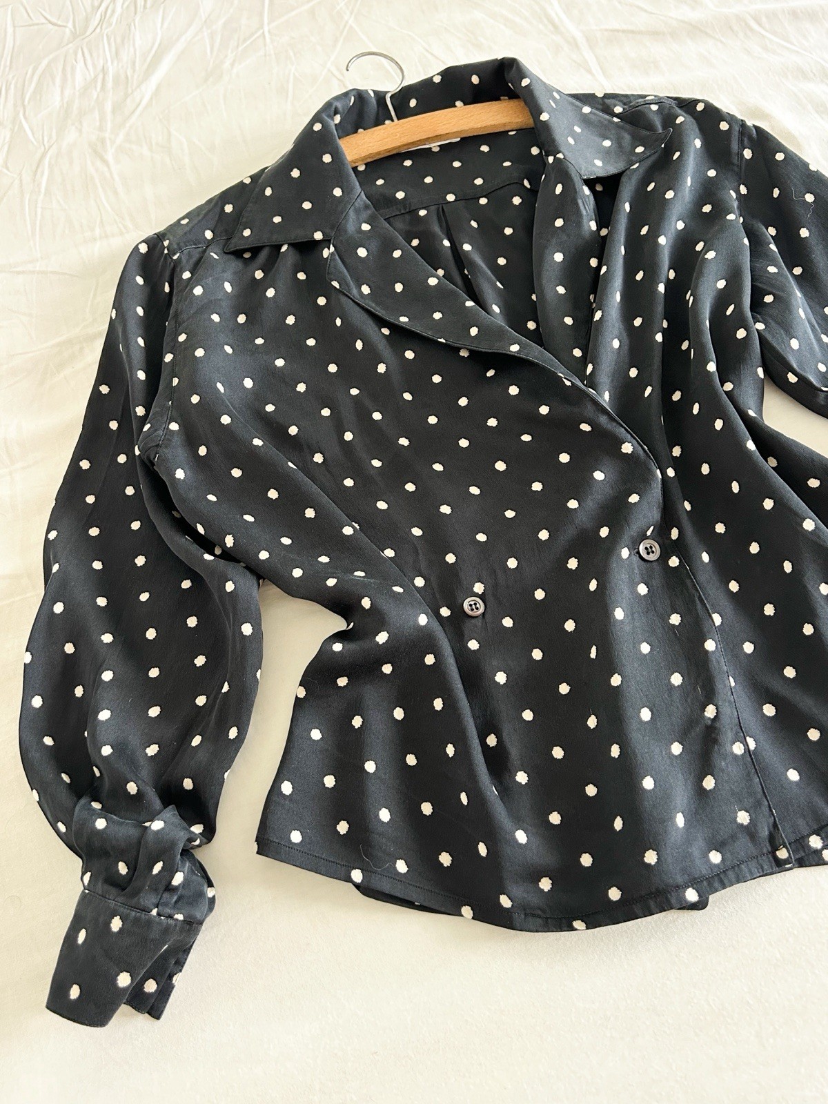 Christian DIOR Boutique Vintage Polka Dot Silk Blouse, 1980s, 1990s
