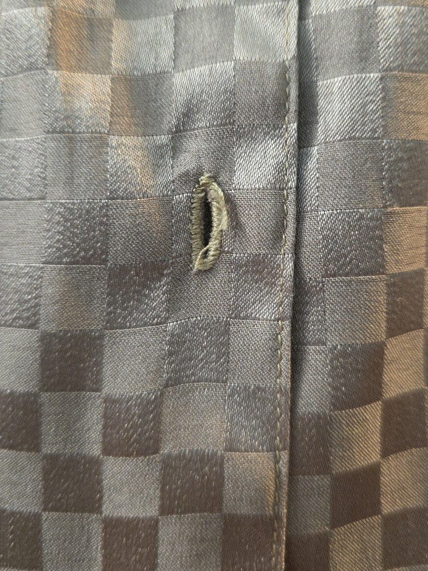Vintage Matte & Shiny Gold Checkered Blouse With Tie – Size L