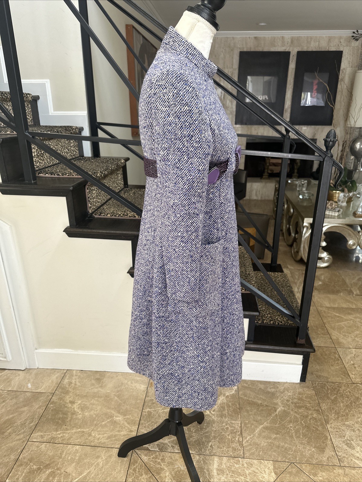 Geoffrey Beene Circa 1965 Purple Nubby Tweed Empire Swing Dress Vintage Size 6