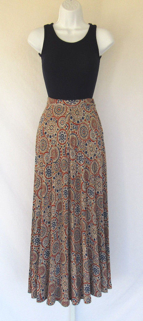 VITAGE 1960s MOD RT JRS. COTTON WOOL SKIRT CREAM BLUE COGNAC BRONXE TAN